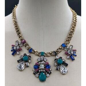 RARE J. Crew Gold Tone Multi-Colored Crystal Cluster Necklace